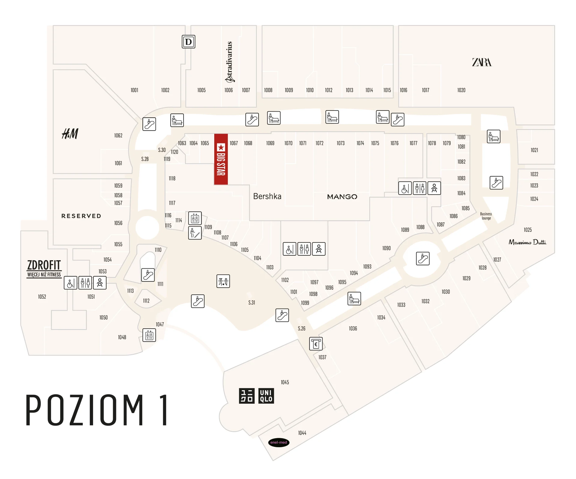 Mapa Arkadii z zaznaczonym miejscem sklepu Big Star